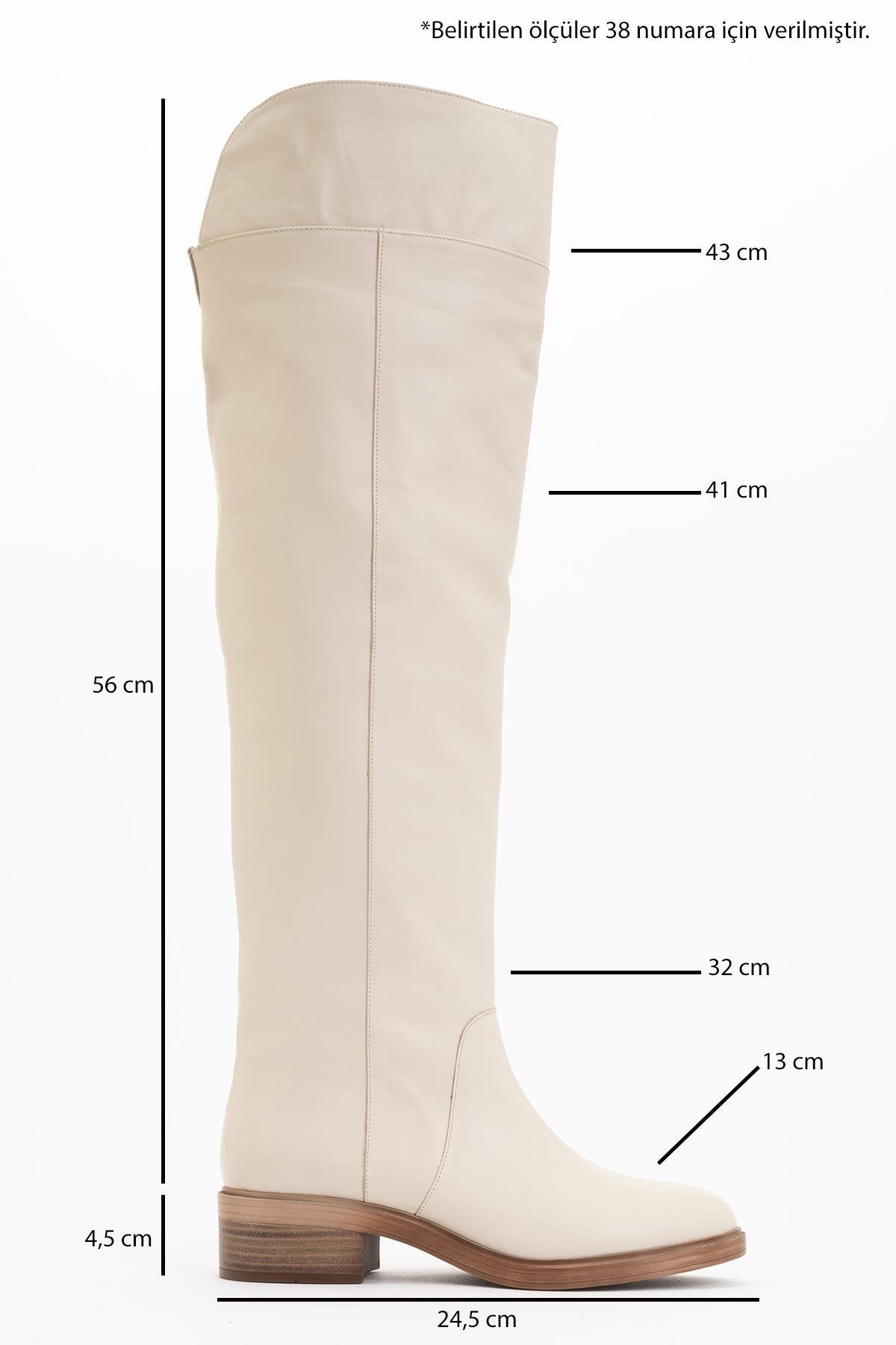 Petya - Cream Genuine Leather Over-The-Knee Boot (Women)