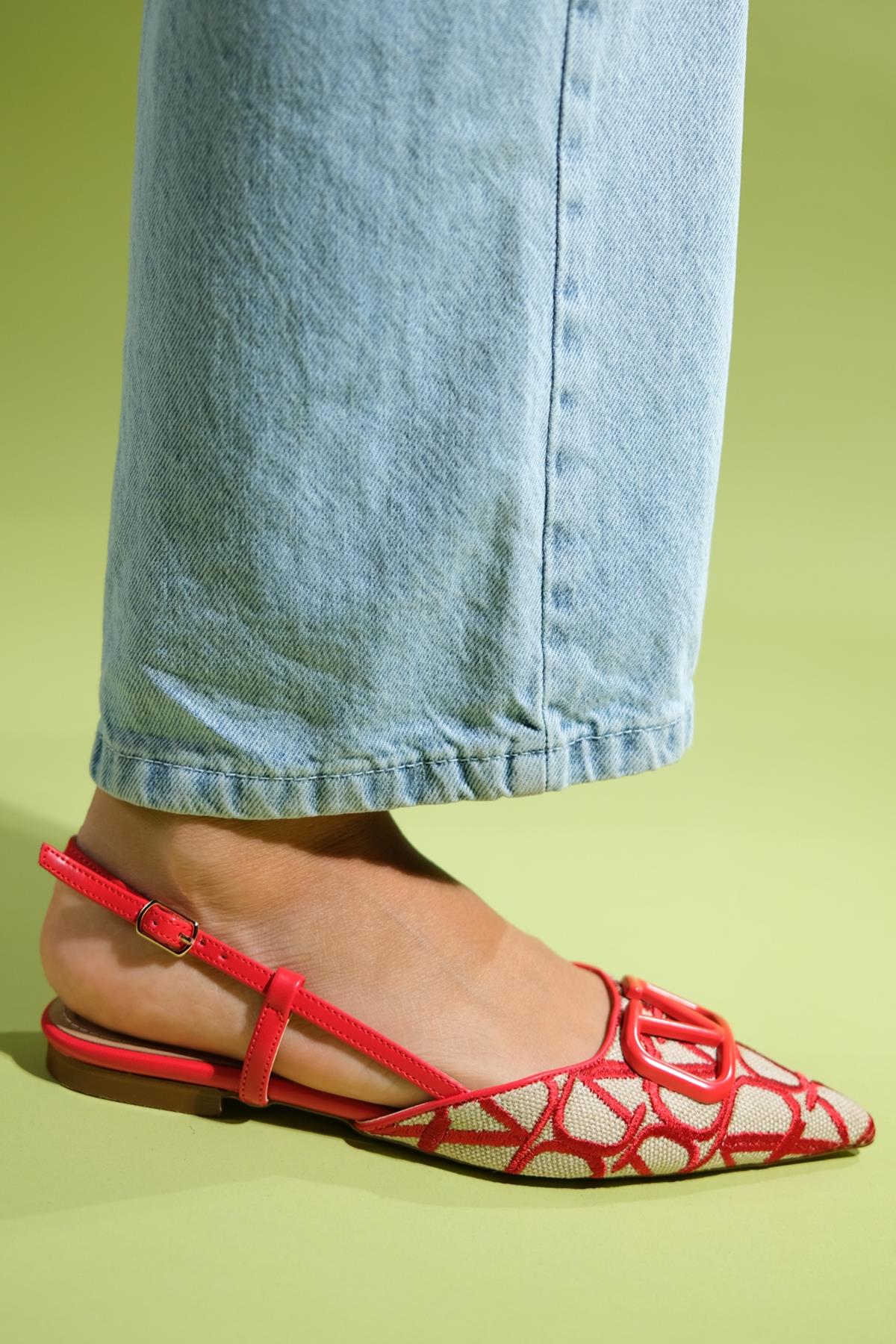 Pelops - Red Backless Pointed Toe Ballet Flat (Women)