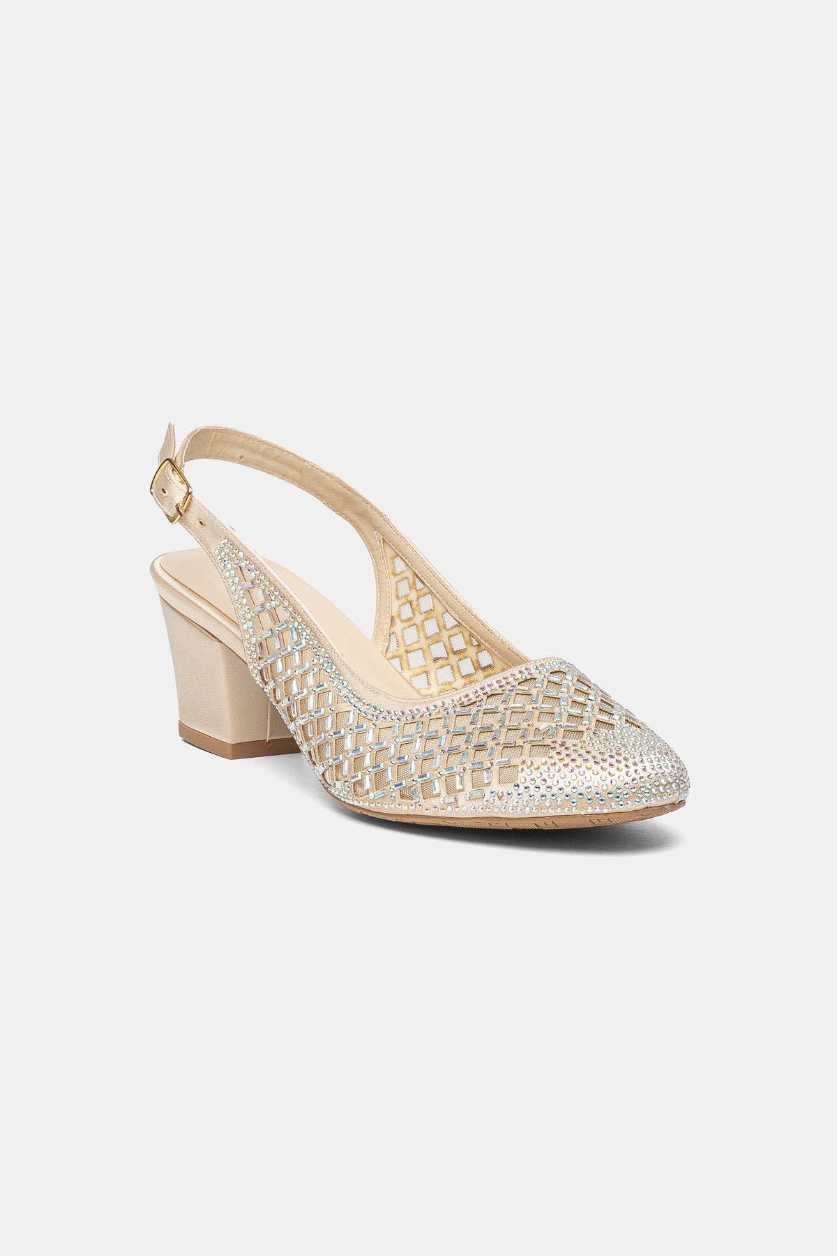 Gabrielle Embellished Gold Block Heel Pumps