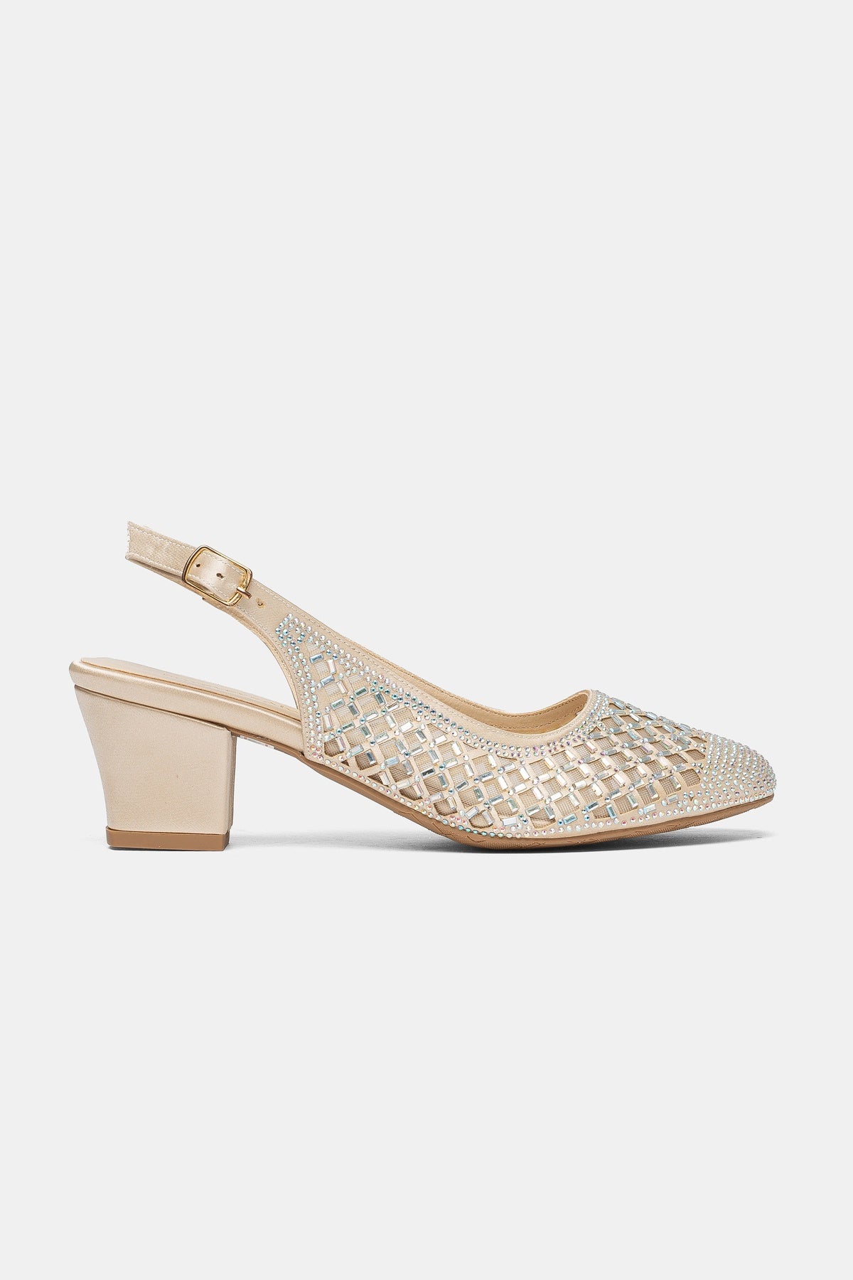 Gabrielle Embellished Gold Block Heel Pumps