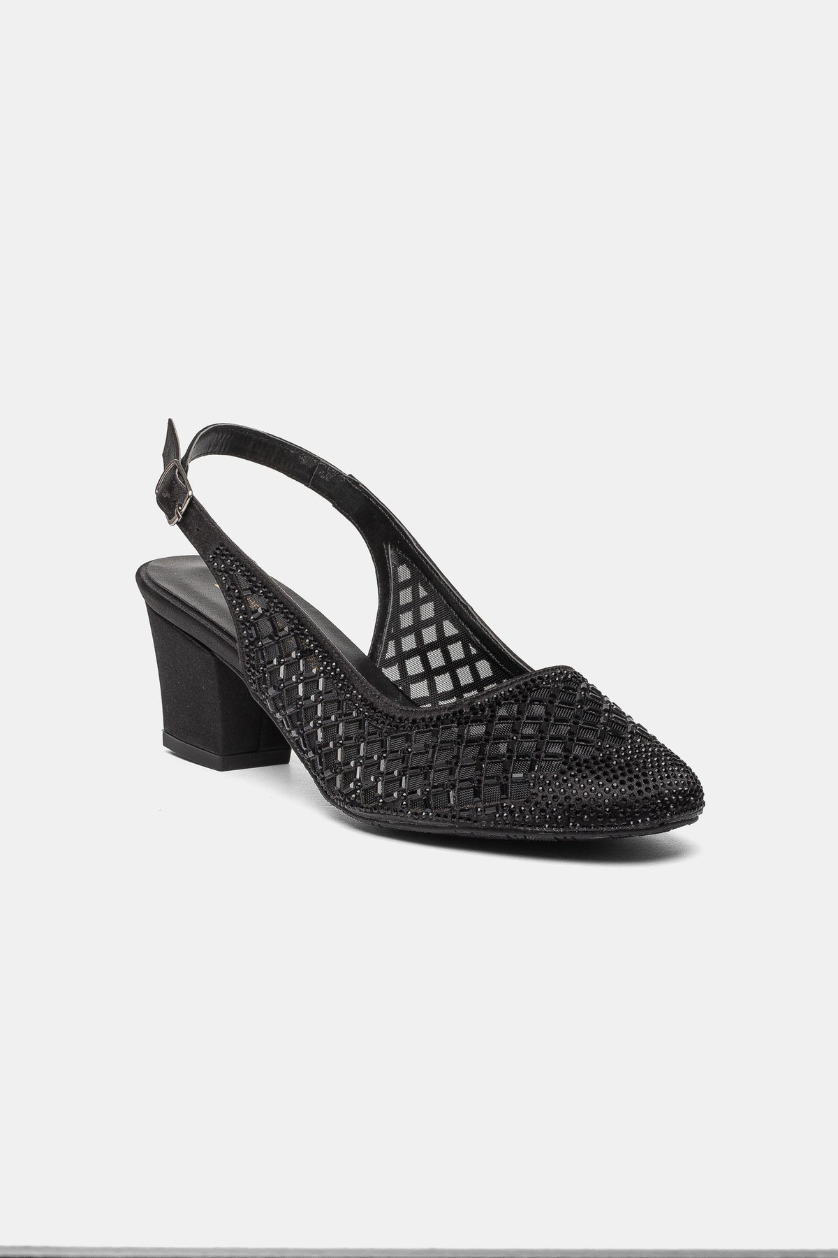 Gabrielle Embellished Black Block Heel Pumps