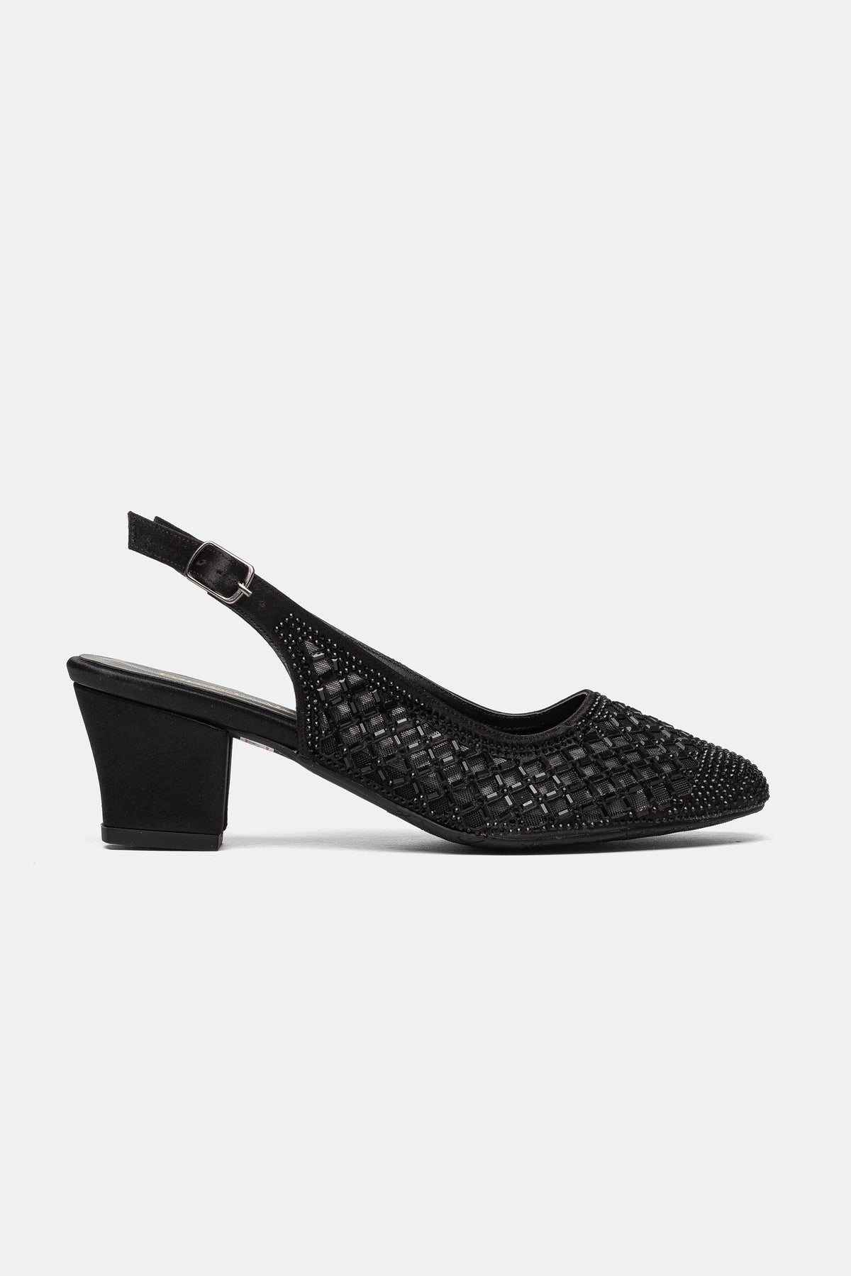Gabrielle Embellished Black Block Heel Pumps