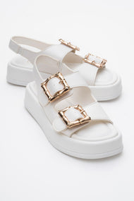 Slope White Double Strap Flat Sandal (Women)