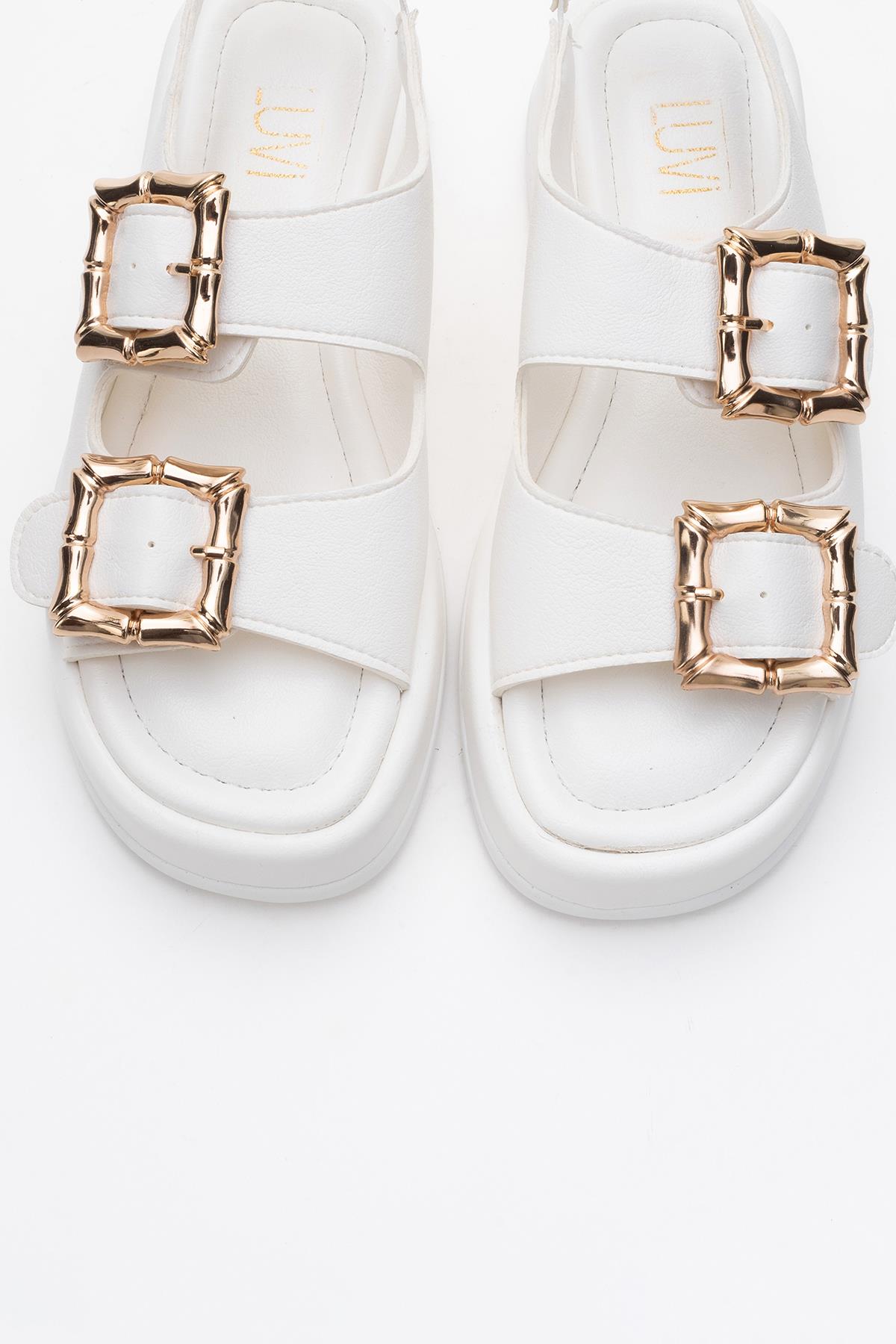 Slope White Double Strap Flat Sandal (Women)