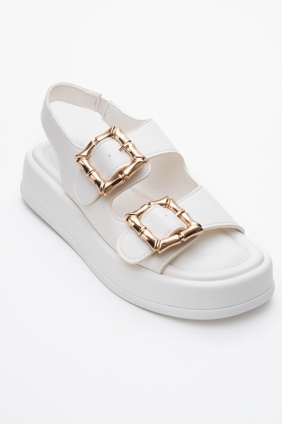 Slope White Double Strap Flat Sandal (Women)