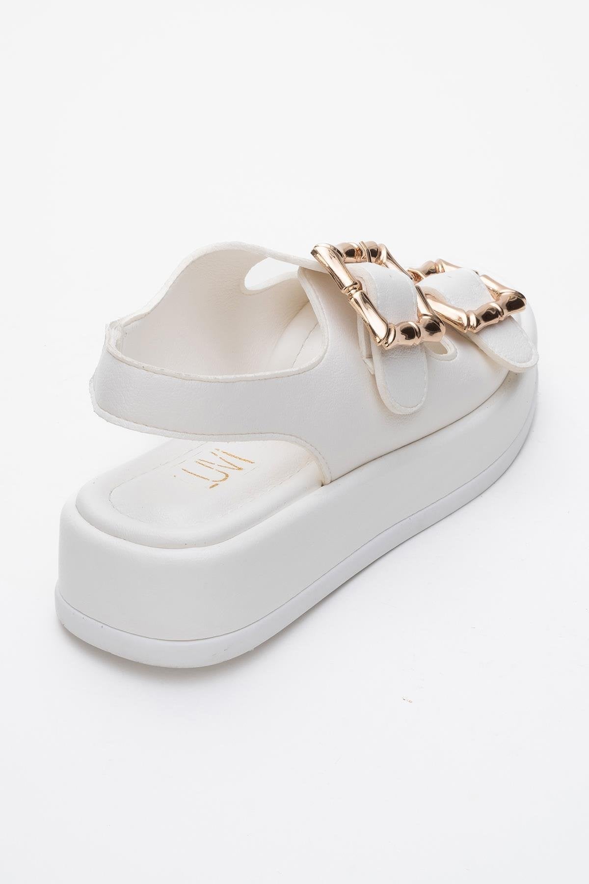 Slope White Double Strap Flat Sandal (Women)
