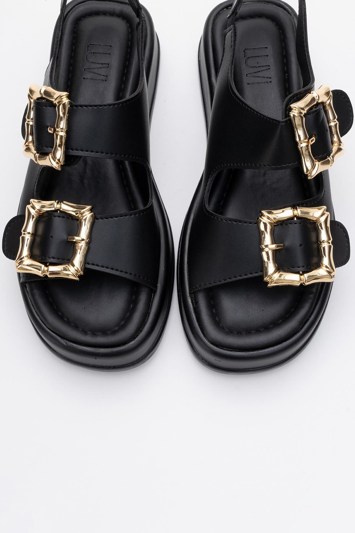 Slope Black Double Strap Flat Sandal (Women)