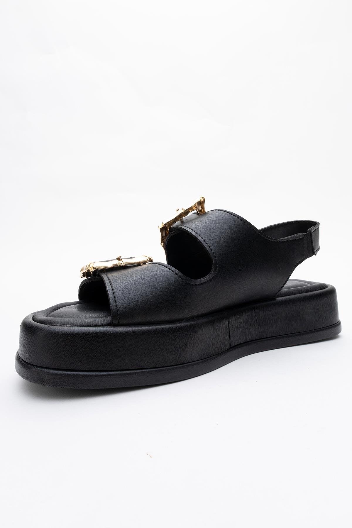 Slope Black Double Strap Flat Sandal (Women)