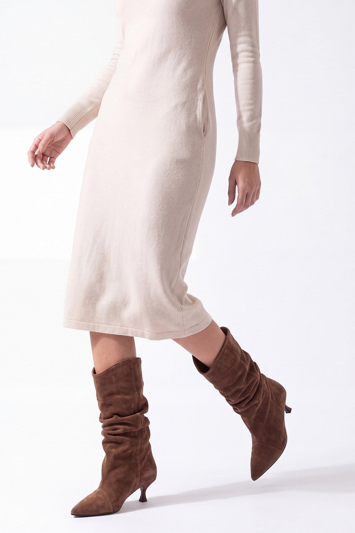 Petty - Camel Genuine Suede Leather Gusseted Boot (Women)