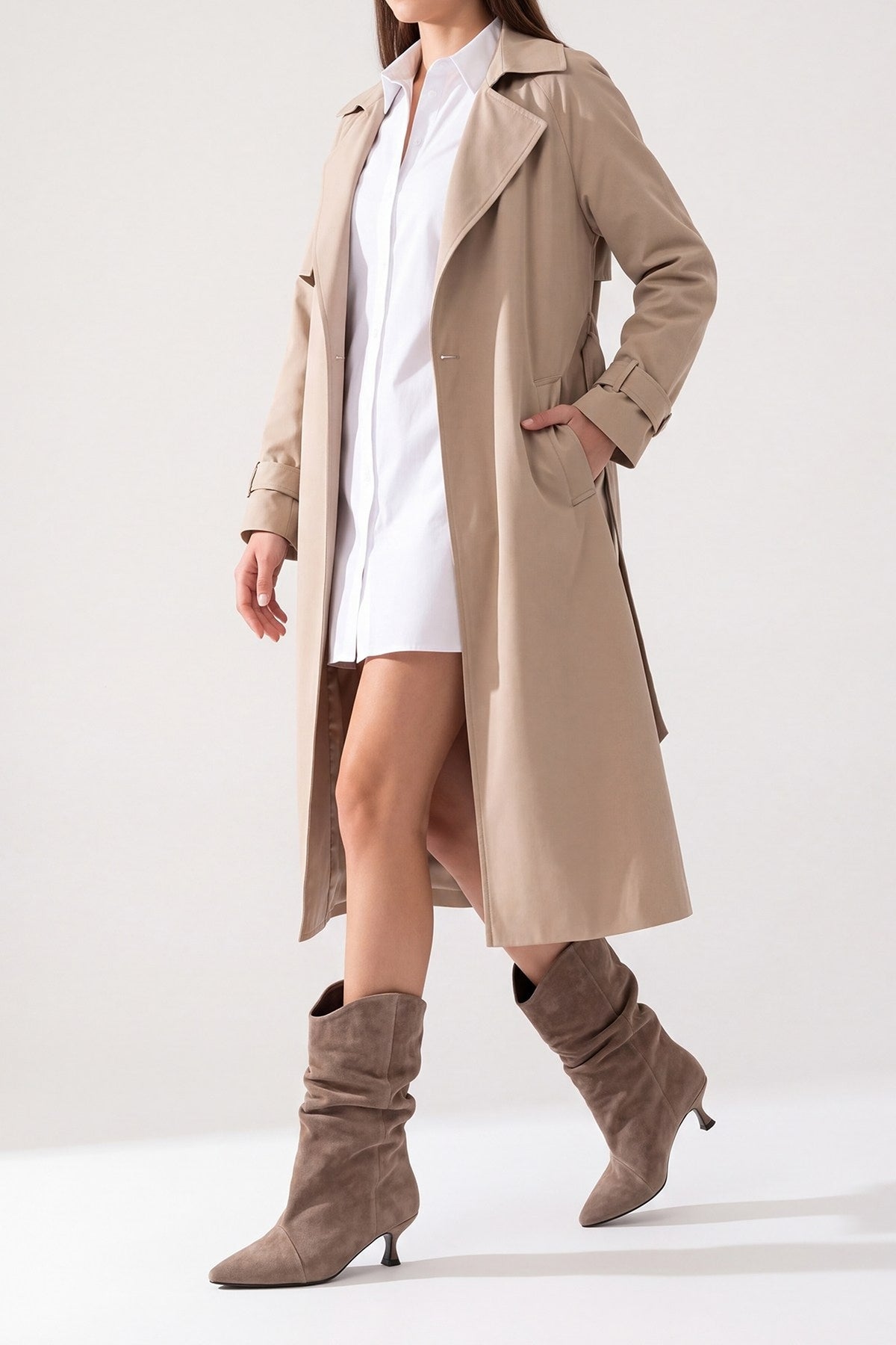 Petty - Taupe Genuine Suede Leather Gusseted Boot (Women)