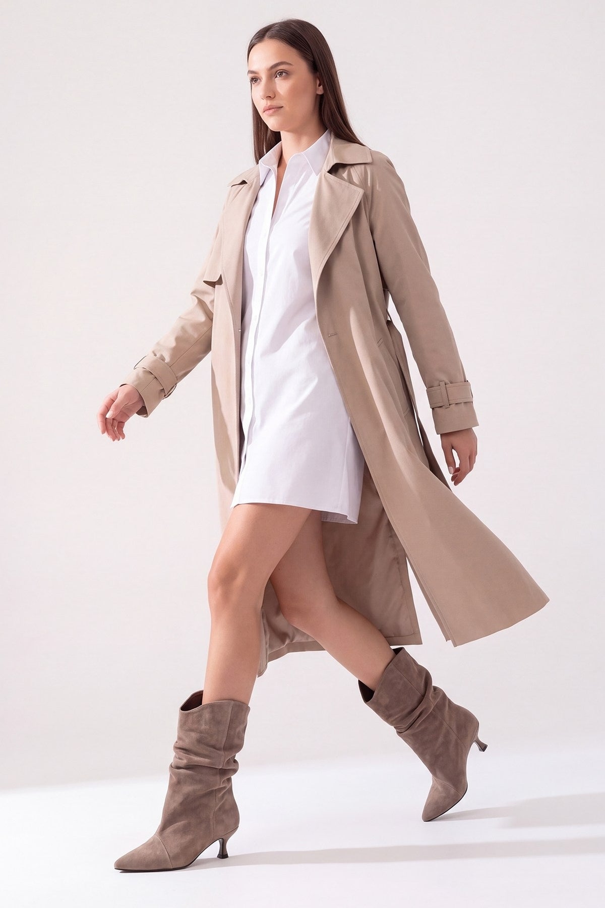 Petty - Taupe Genuine Suede Leather Gusseted Boot (Women)