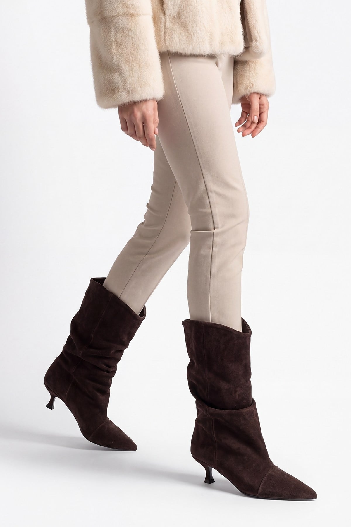 Petty - Brown Genuine Suede Leather Gusseted Boot (Women)
