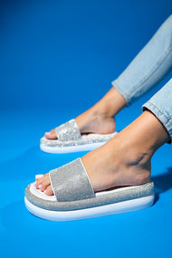 Oeste White Rhinestone Platform Slide (Women)