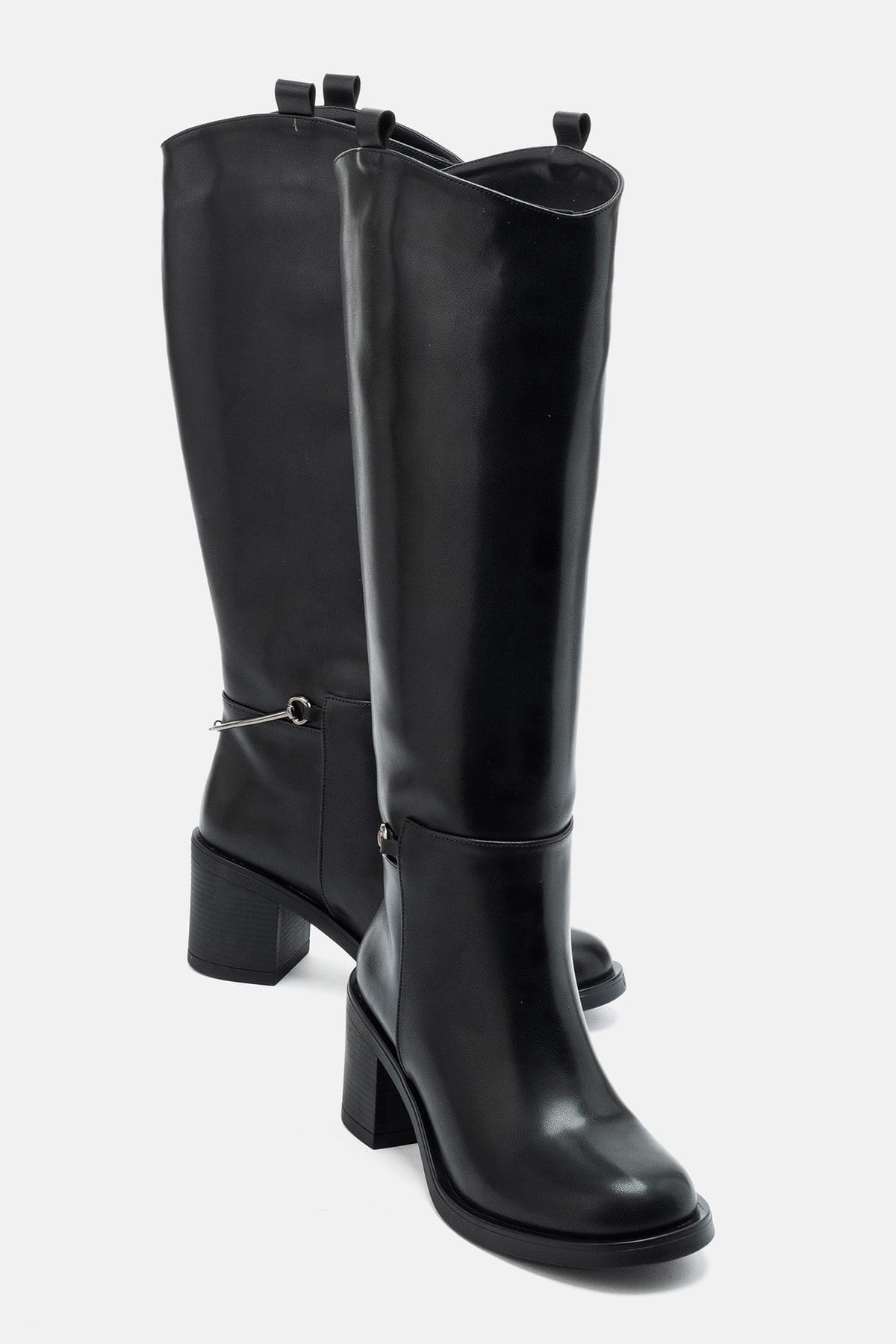 GENOA - Black Buckled Block Heel Riding Boot (Women)