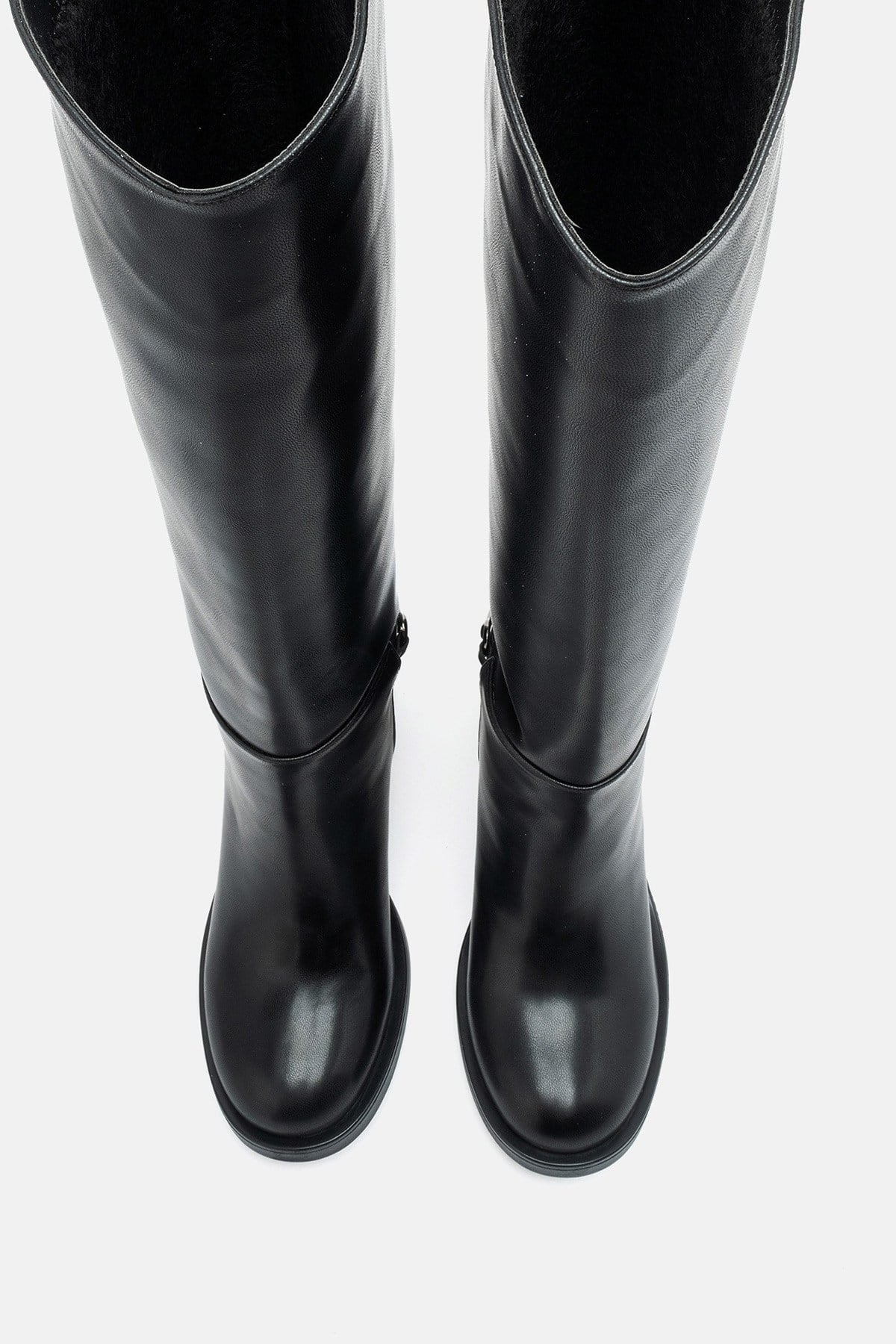 GENOA - Black Buckled Block Heel Riding Boot (Women)