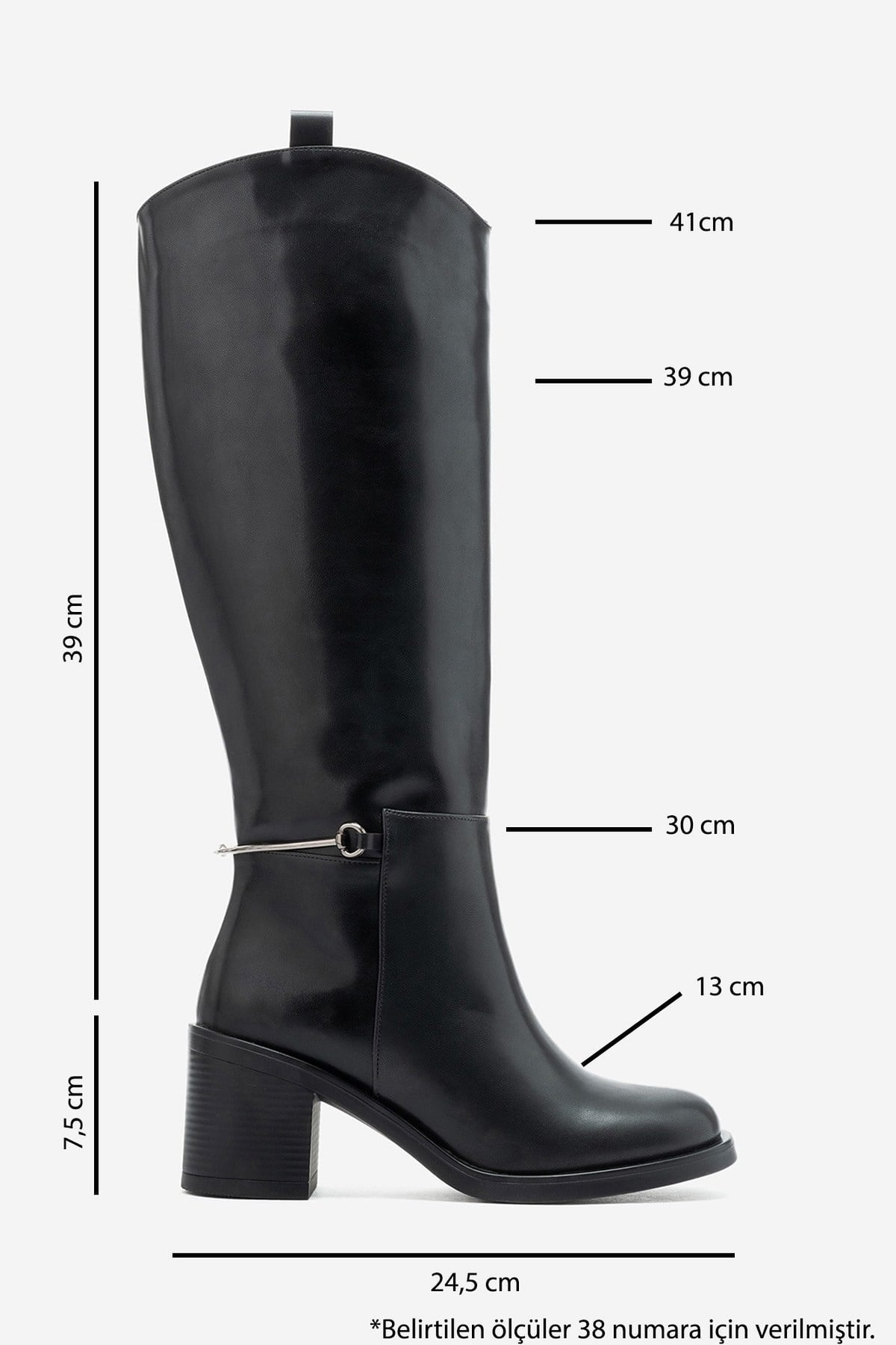 GENOA - Black Buckled Block Heel Riding Boot (Women)