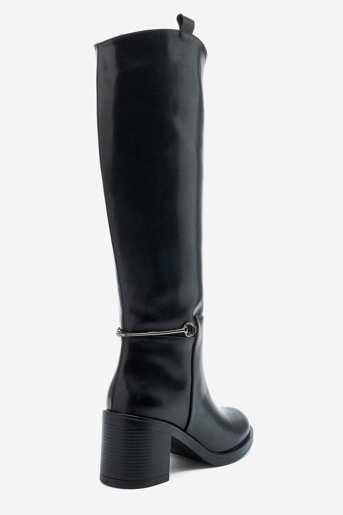 GENOA - Black Buckled Block Heel Riding Boot (Women)