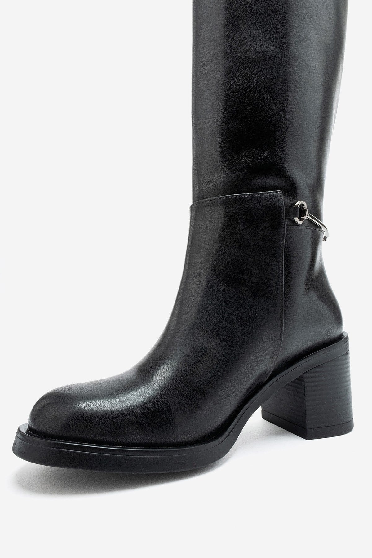 GENOA - Black Buckled Block Heel Riding Boot (Women)