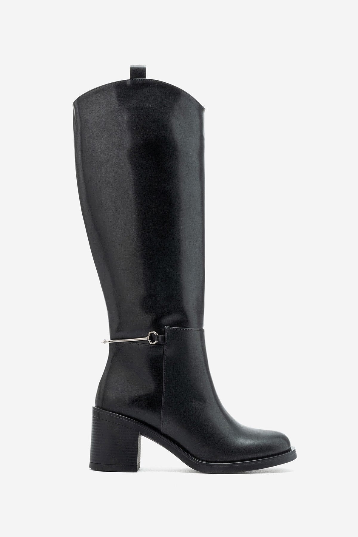 GENOA - Black Buckled Block Heel Riding Boot (Women)