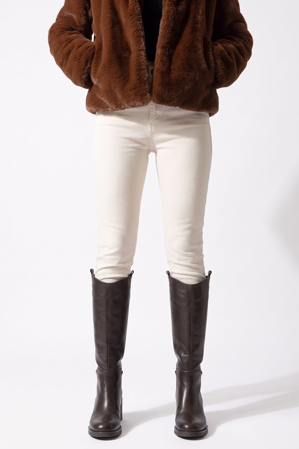 GENOA - Brown Buckled Block Heel Riding Boot (Women)