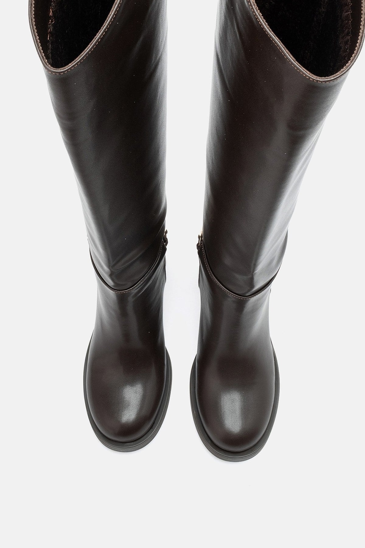GENOA - Brown Buckled Block Heel Riding Boot (Women)
