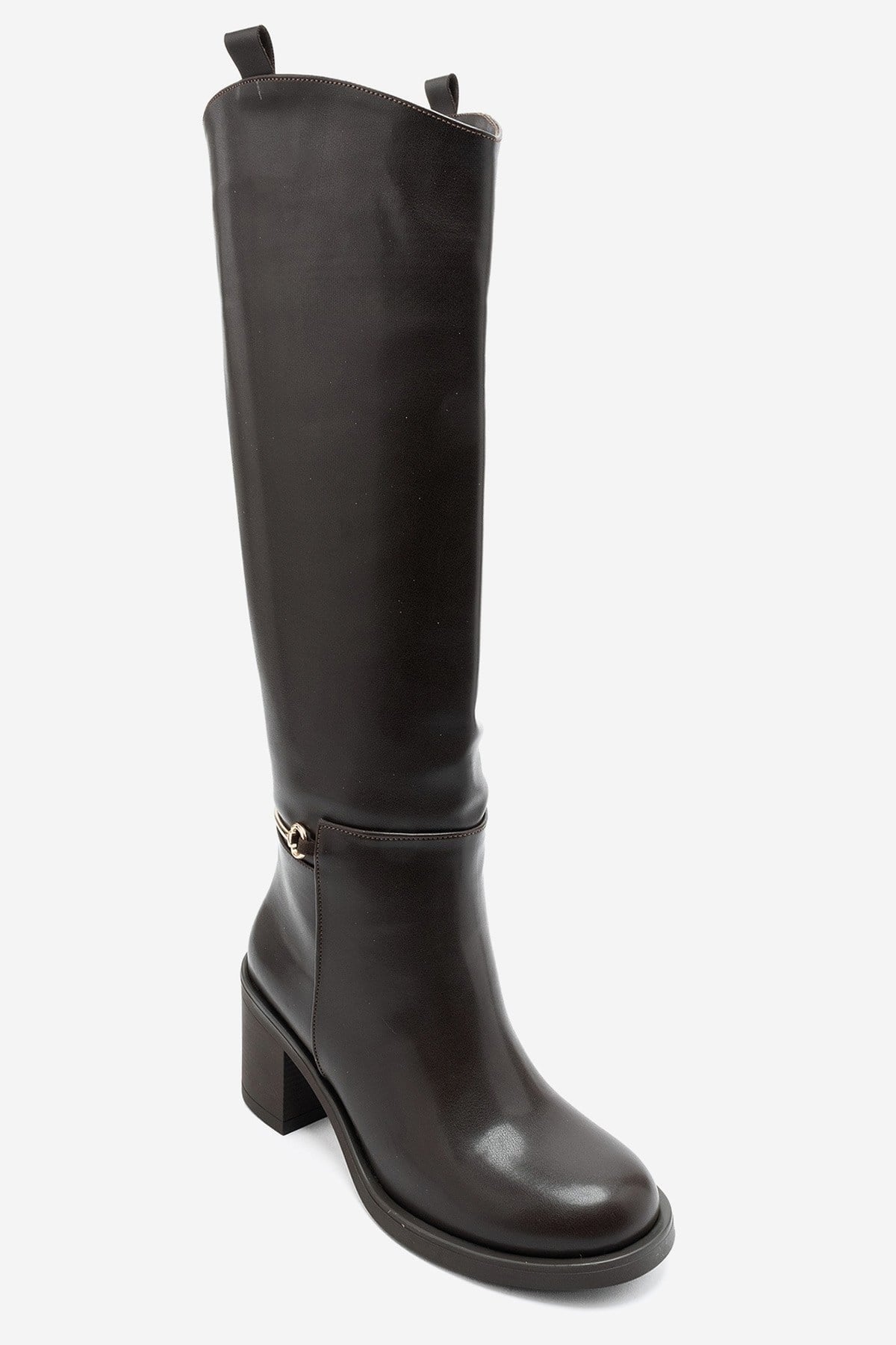 GENOA - Brown Buckled Block Heel Riding Boot (Women)