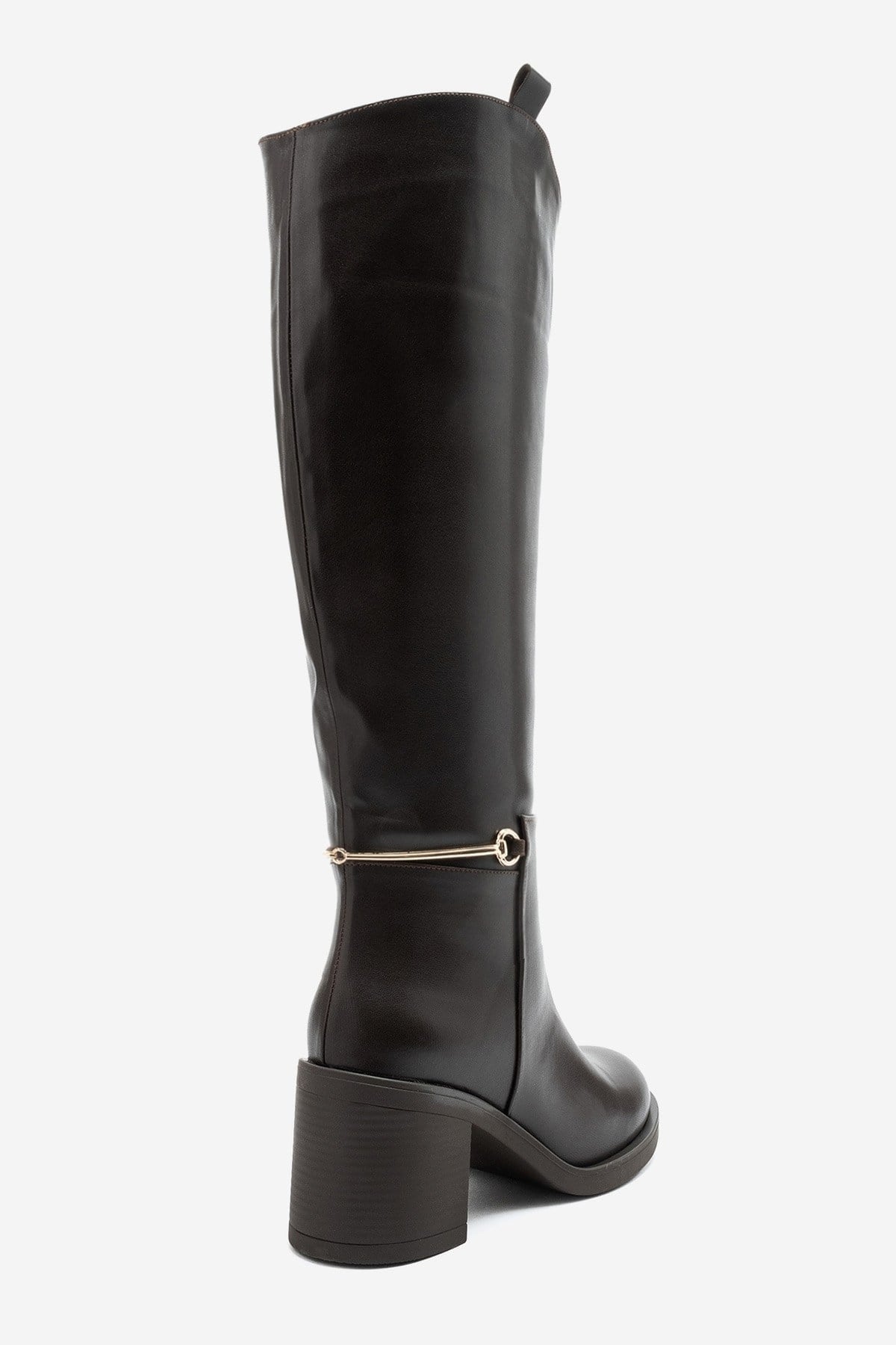 GENOA - Brown Buckled Block Heel Riding Boot (Women)