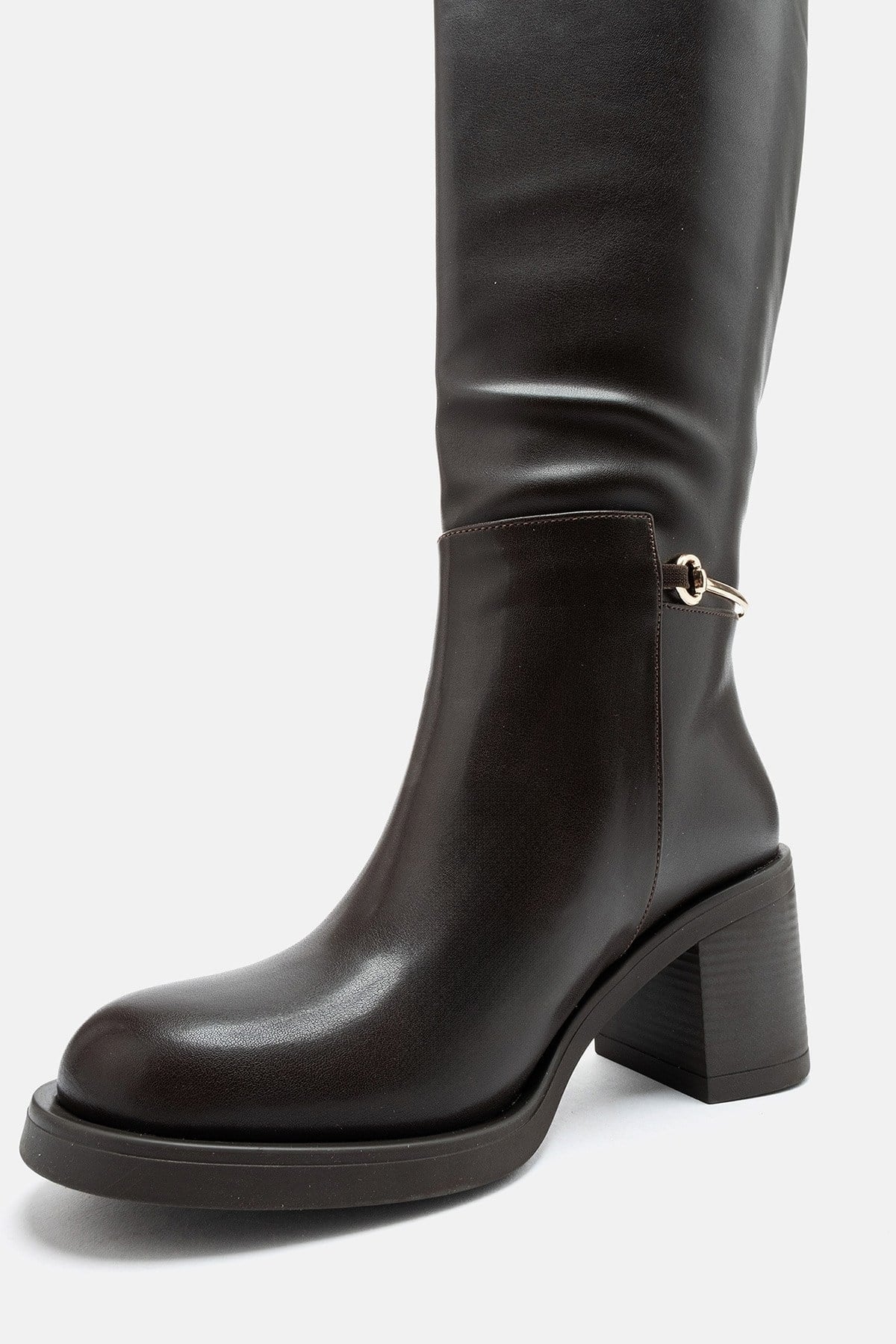 GENOA - Brown Buckled Block Heel Riding Boot (Women)