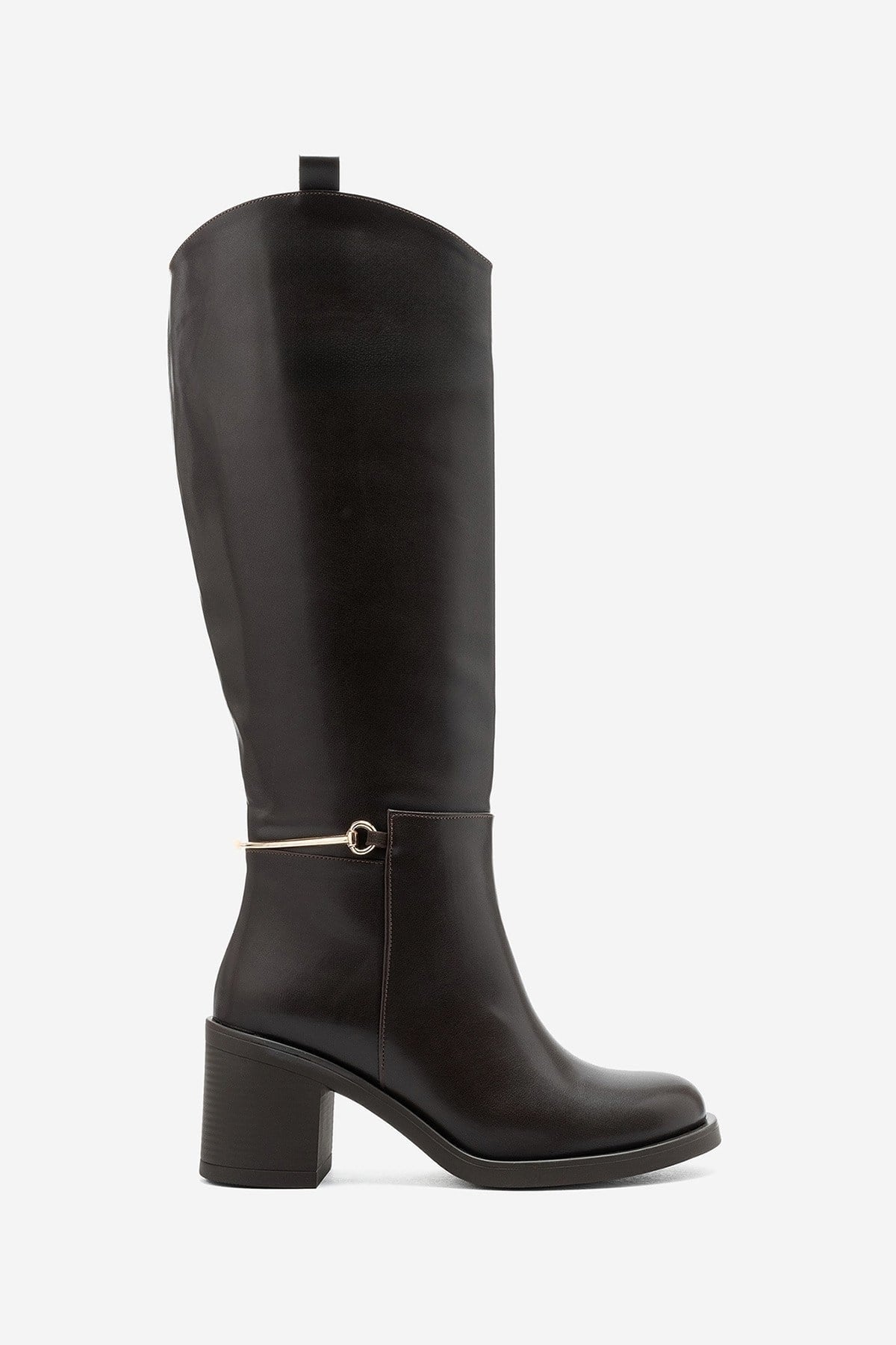 GENOA - Brown Buckled Block Heel Riding Boot (Women)
