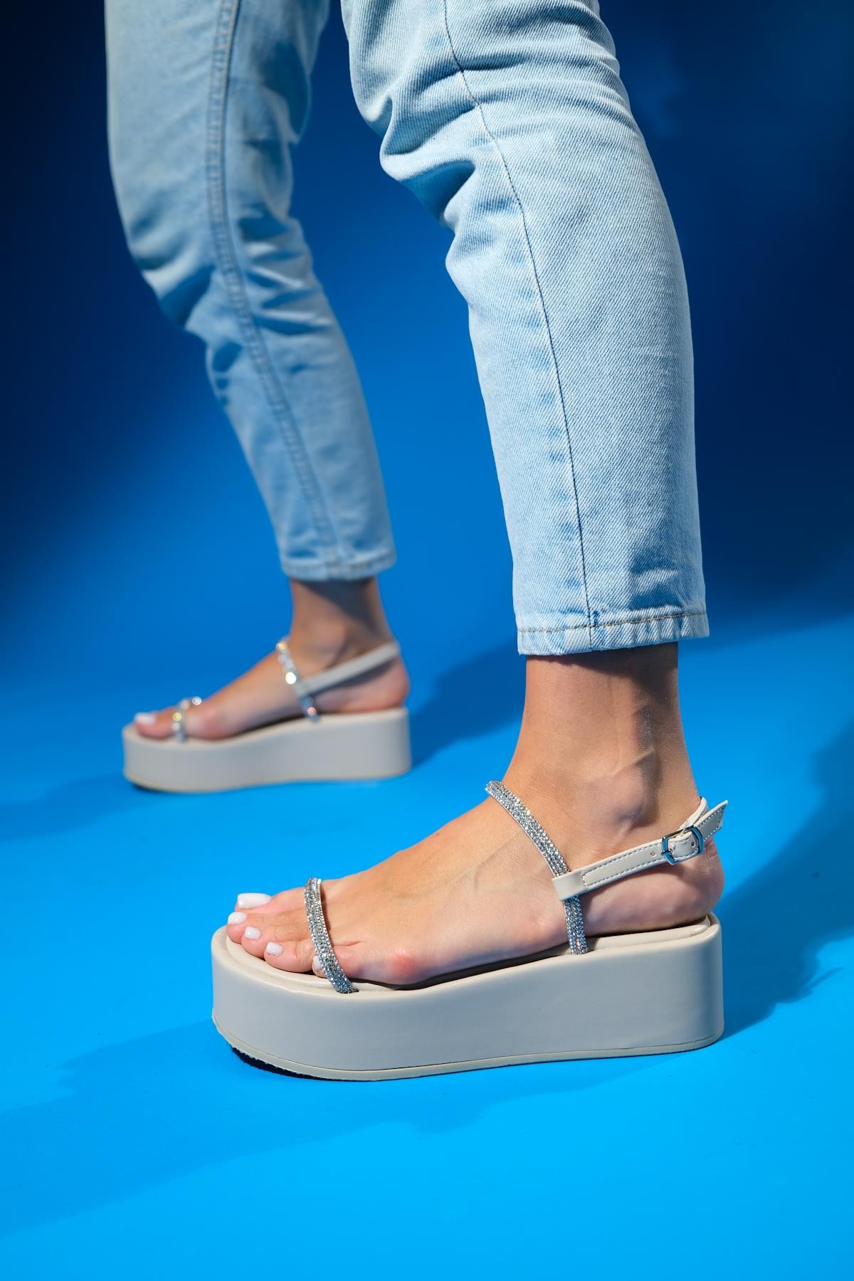 Ekos - Cream Stone-Embellished Thick-Sole Sandal (Women)