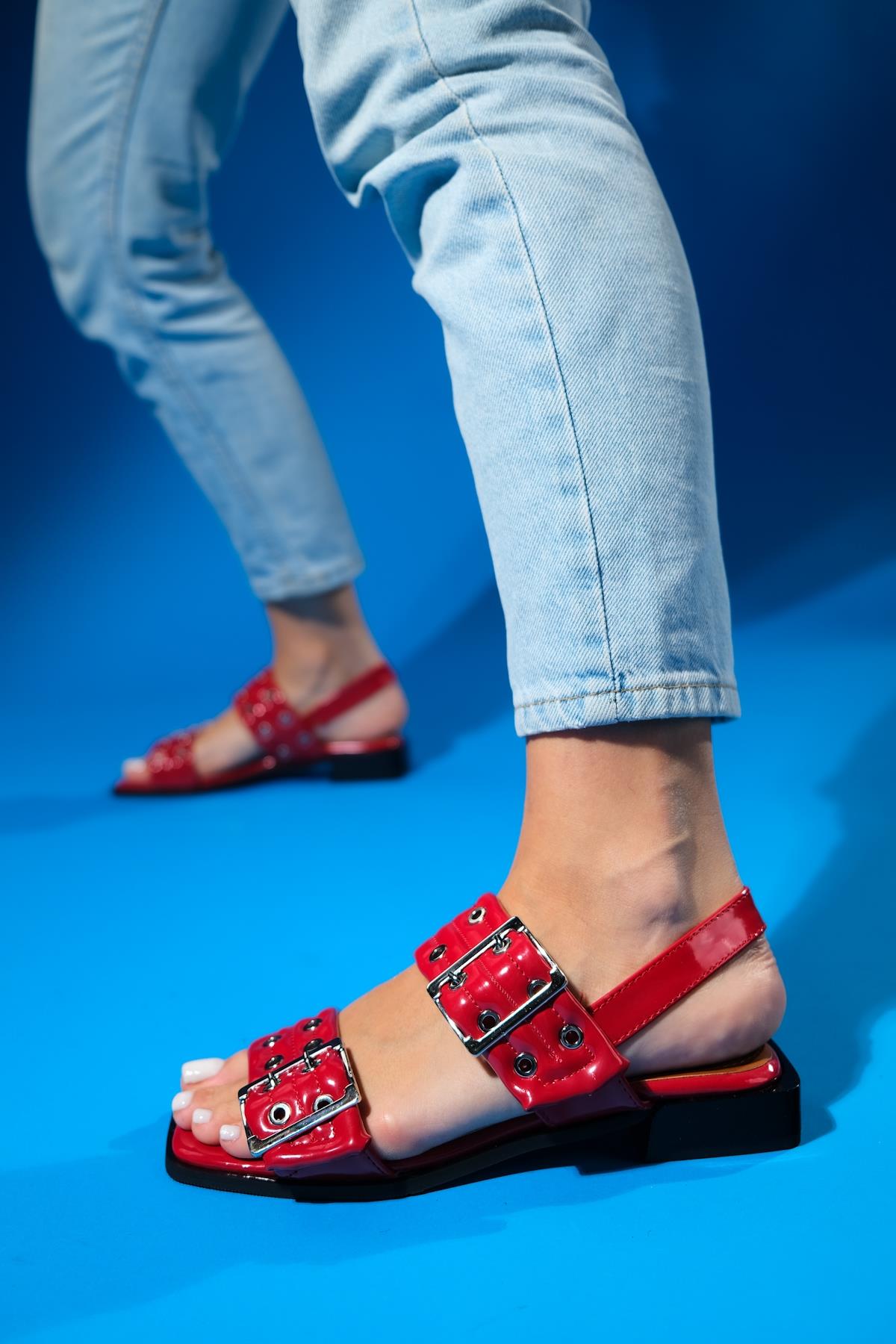Blob - Red Patent Silver Buckle Sandal (Women)