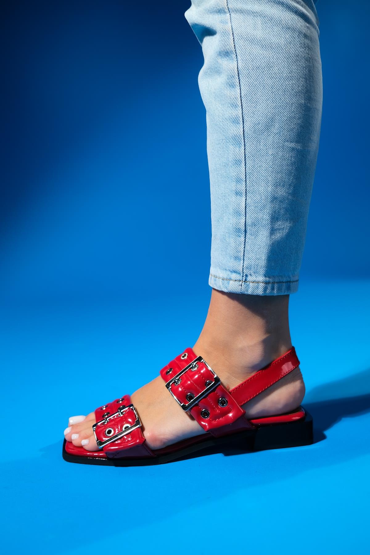 Blob - Red Patent Silver Buckle Sandal (Women)