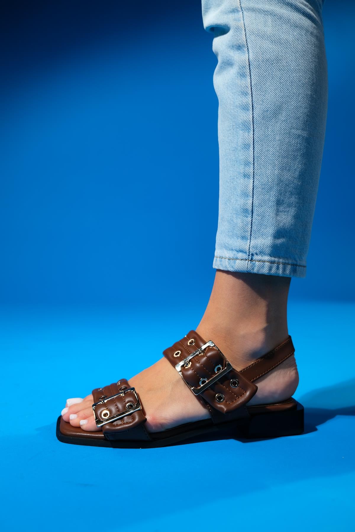 Blob - Brown Gold Buckle Sandal (Women)