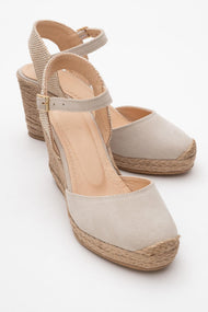 Sinta - Beige Suede Leather Platform Espadrille (Women)