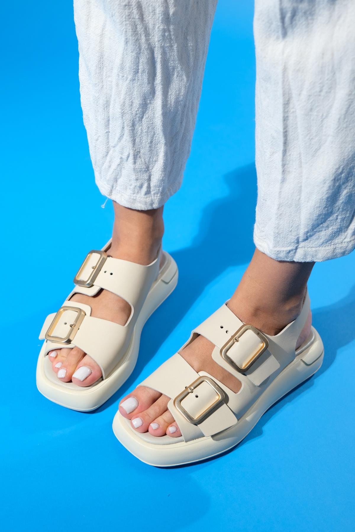 Furis - Beige Genuine Leather Sandal (Women)