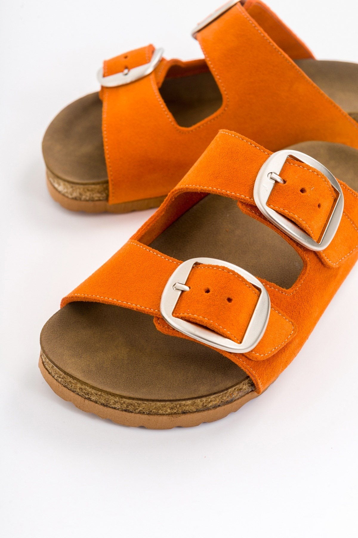 101 - Orange Suede Genuine Leather Slipper (Women)