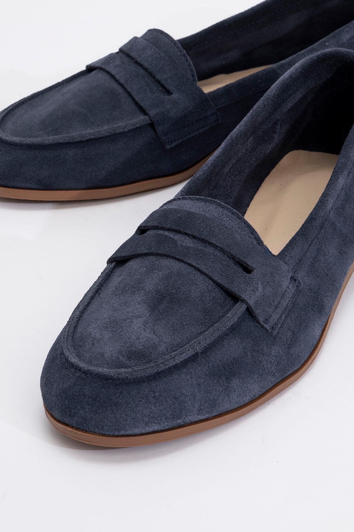Dorothy - Navy Blue Suede Leather Loafers