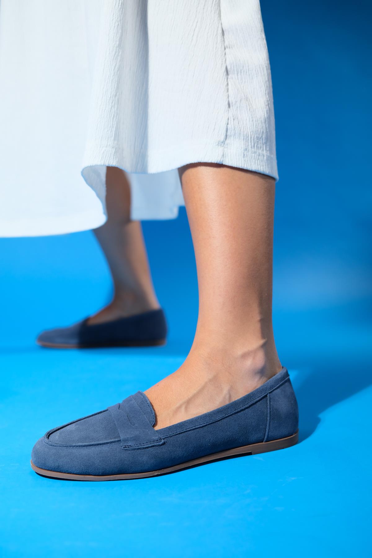 Dorothy - Navy Blue Suede Leather Loafers