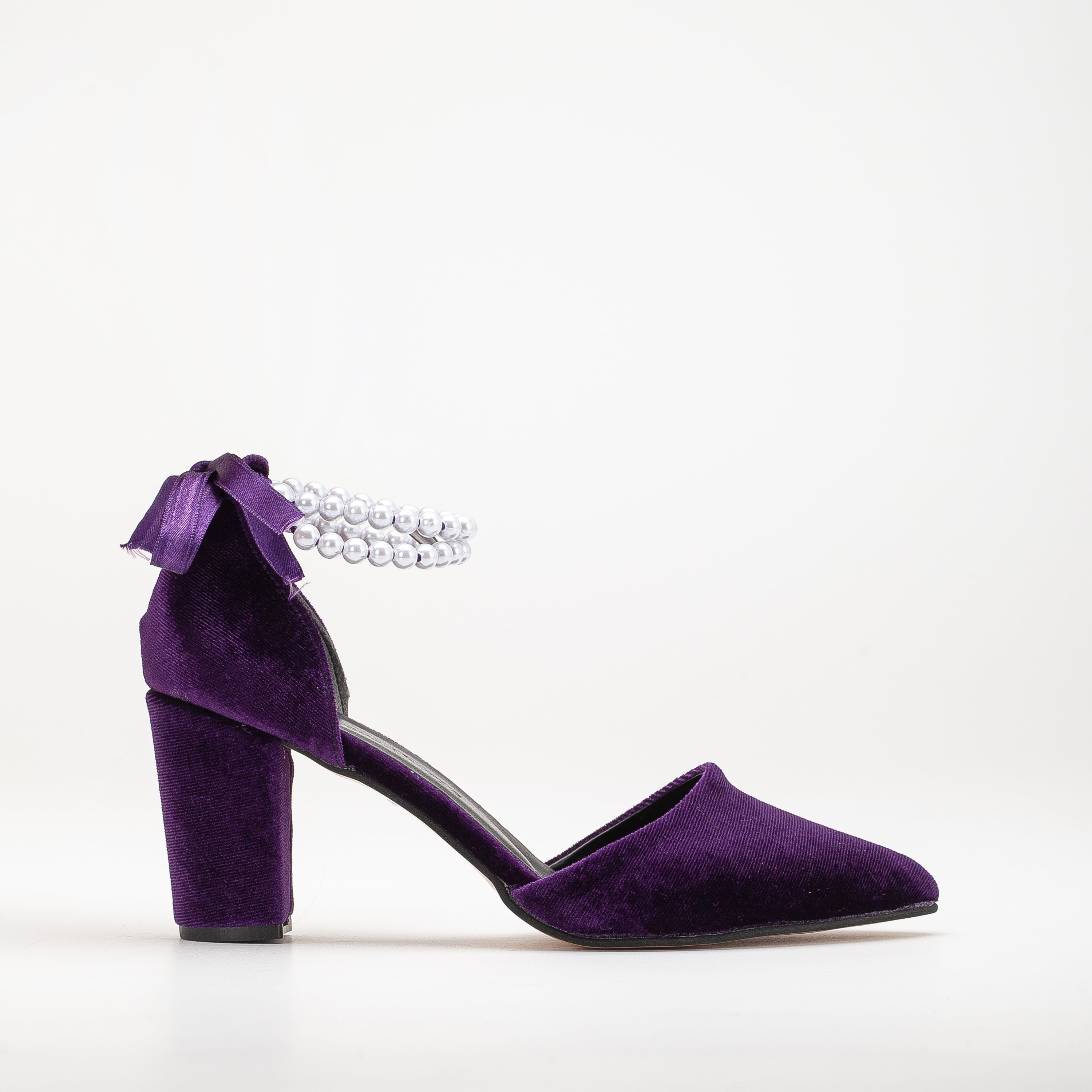 Hazel Purple Velvet Shoes with Pearls