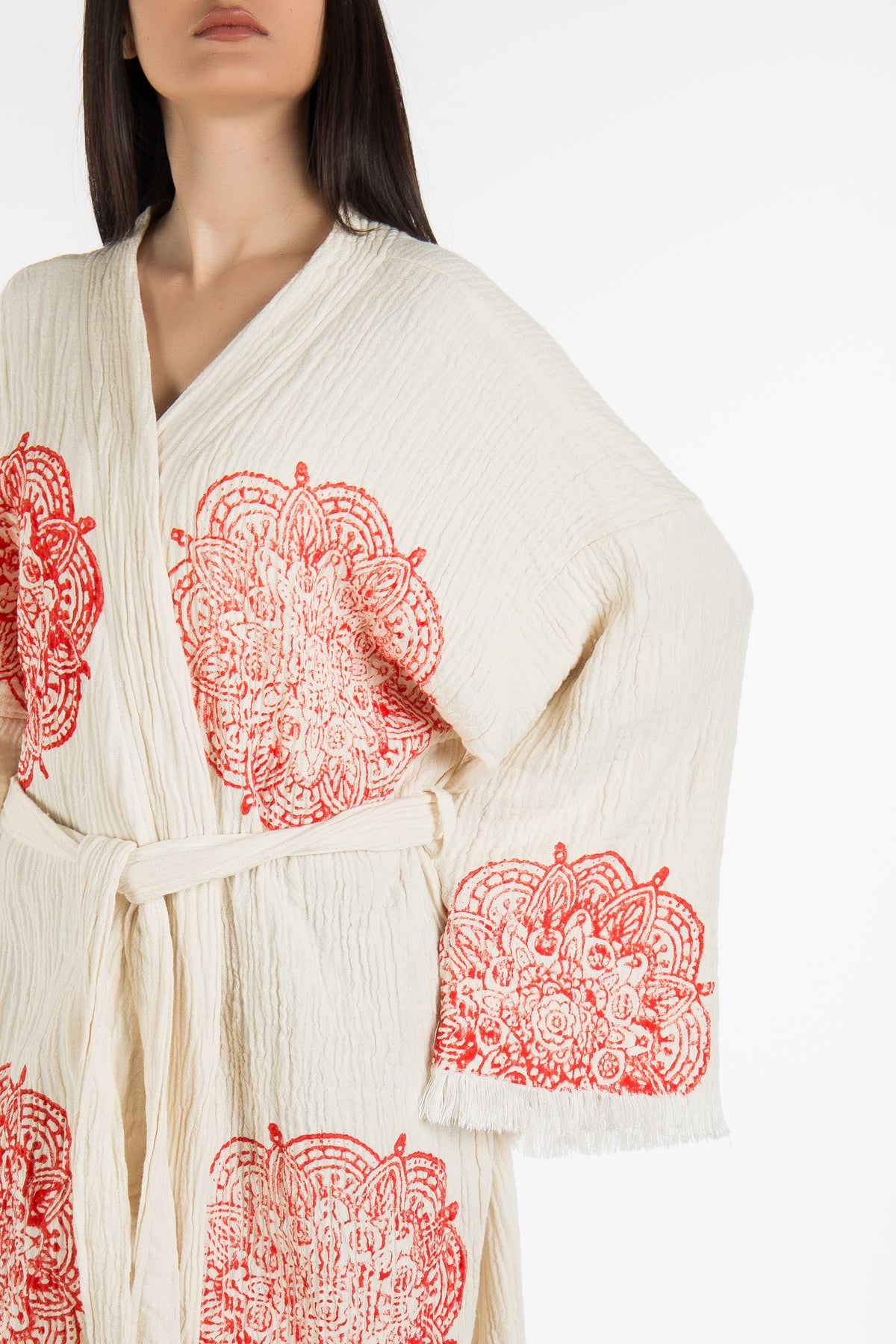 Aria - Natural Red Mandala Handmade Kimono