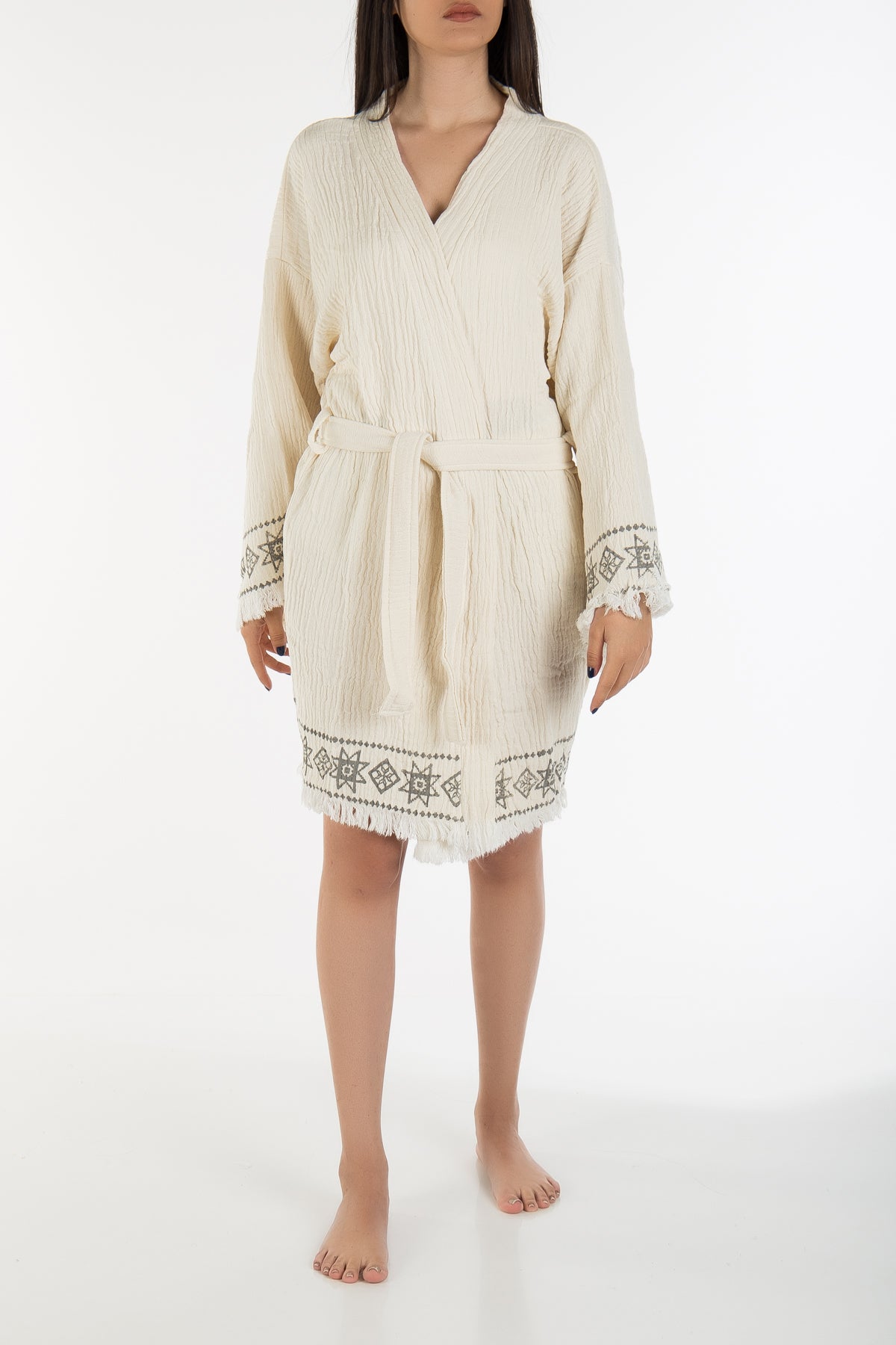 Cordelia - Beige Drawn Handmade Short Kimono