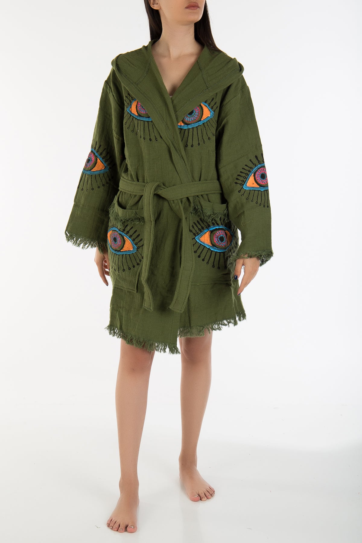 Kaia - Sage Green Handmade Hooded Kimono