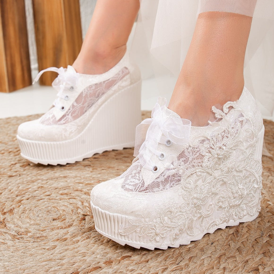 Off white wedge wedding shoes best sale