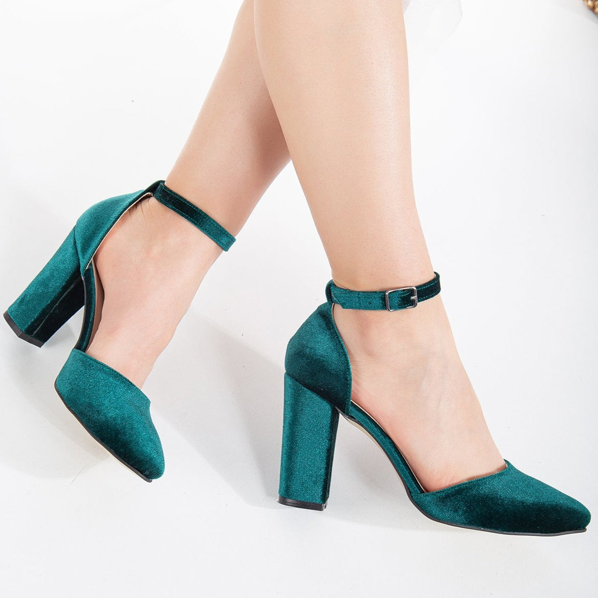 Gisele - Emerald Green Wedding Heels with Ribbon