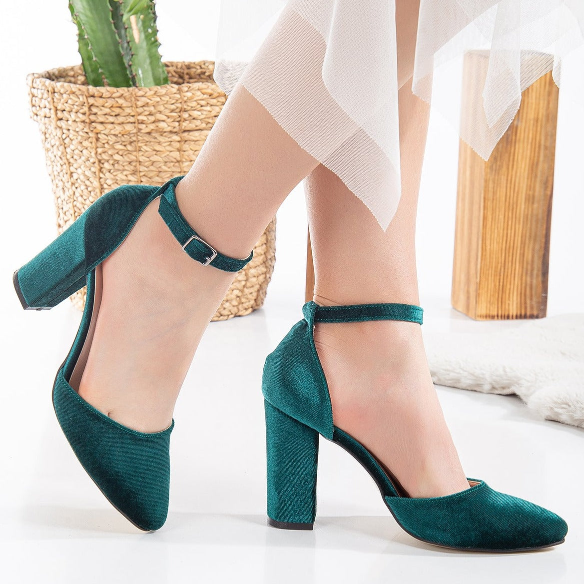 Denise Emerald Green Heels with Pearls