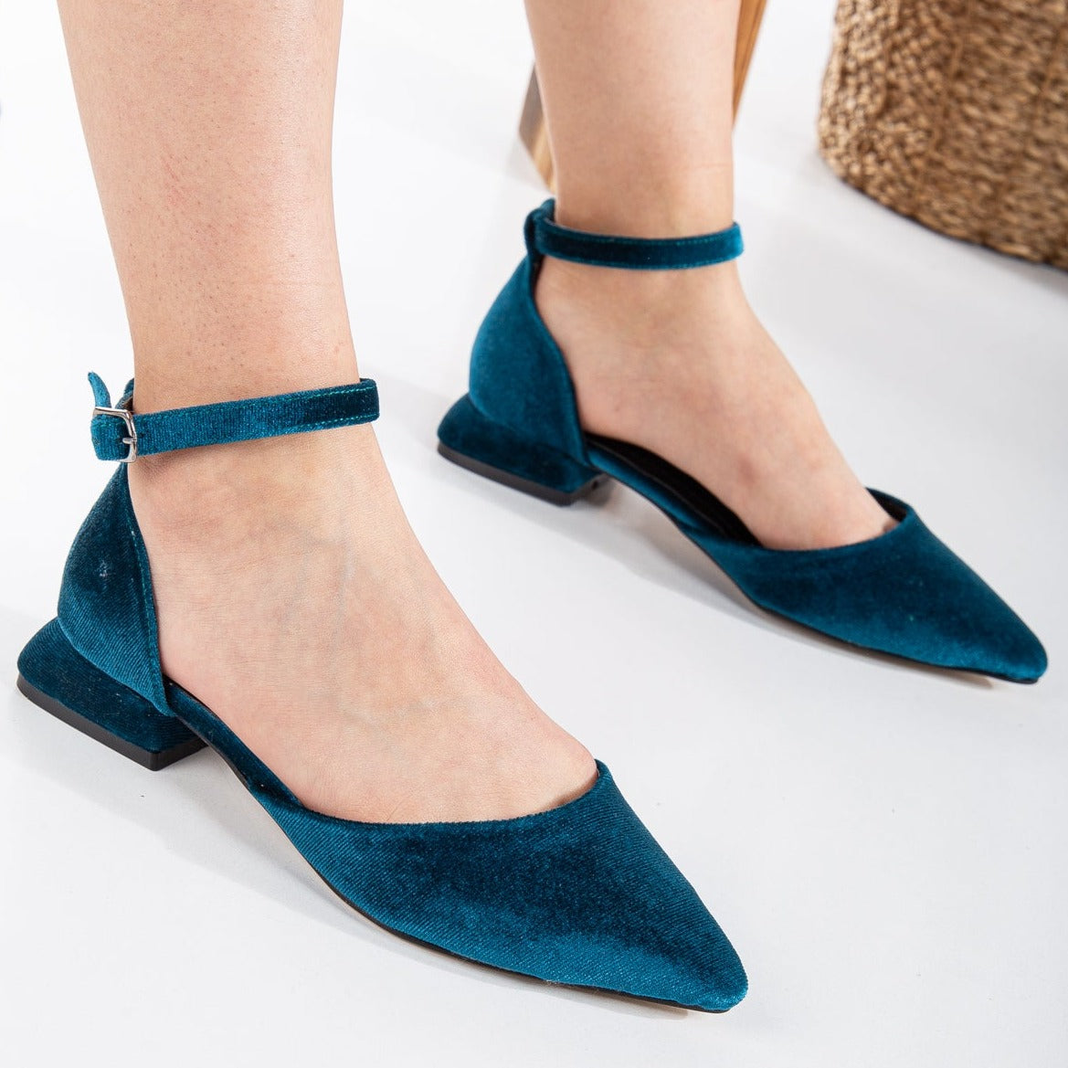 Madeline - Teal Blue Velvet Flats