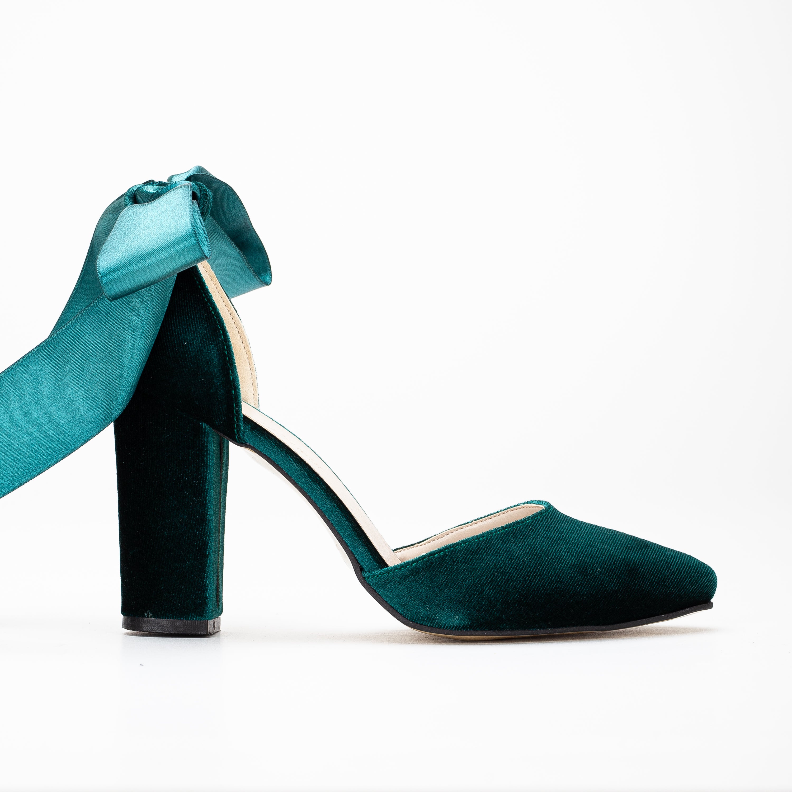 Gisele - Emerald Green Wedding Heels with Ribbon