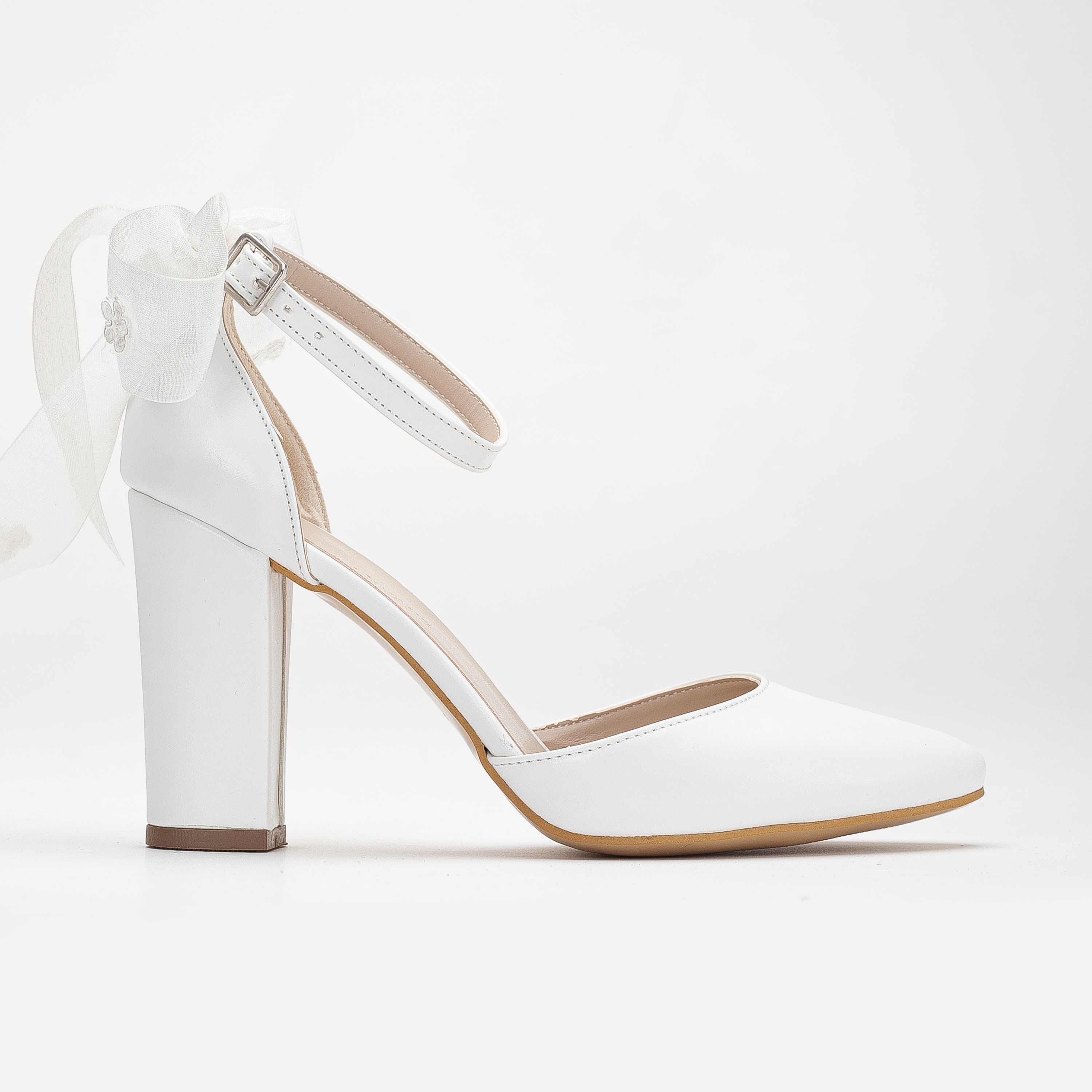 Lilly - White Bridal Shoes with Lace Back Bow