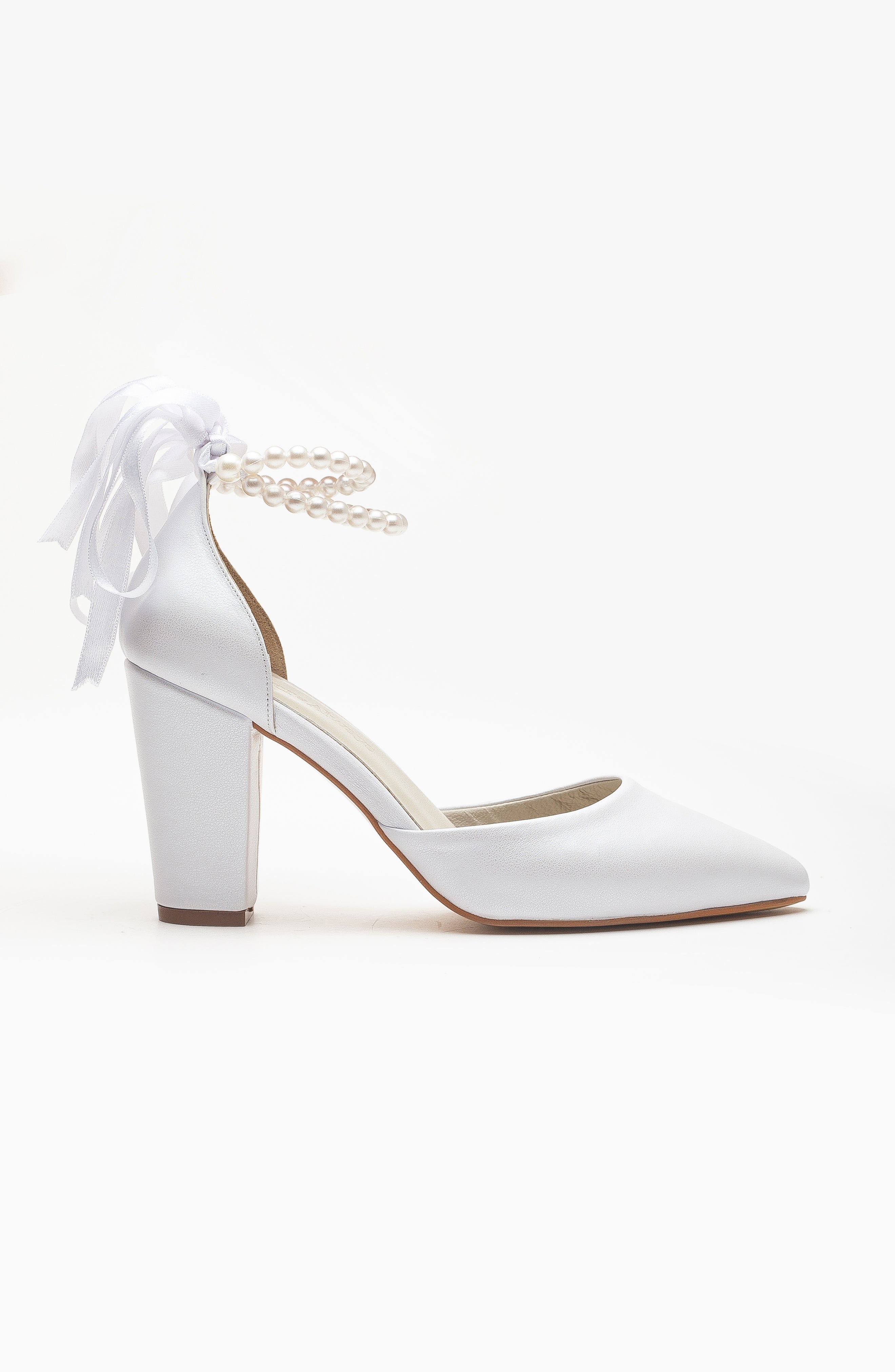 Gilda - Ivory Leather Bridal Heels with Pearls