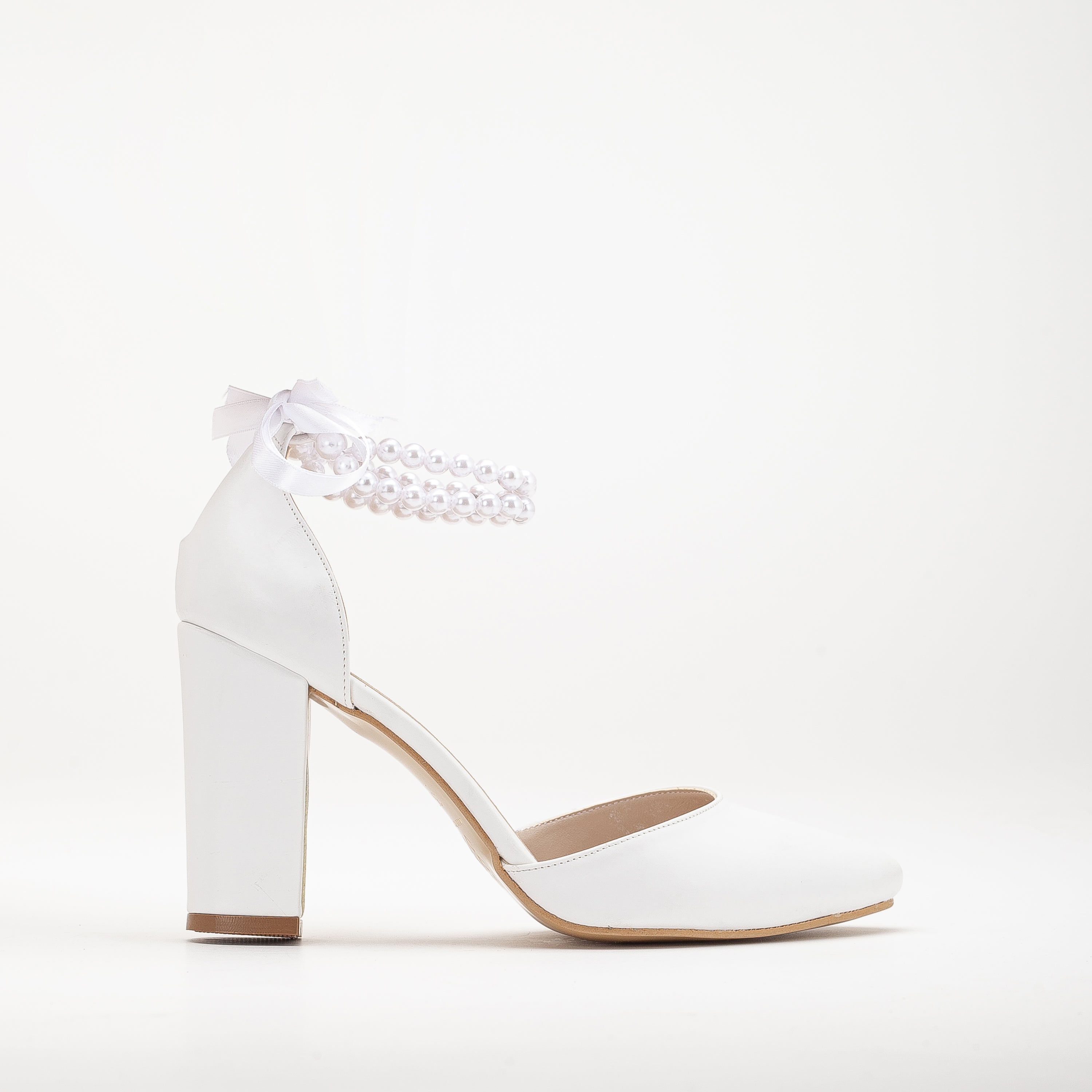 Denise - White Wedding Heels with Pearls